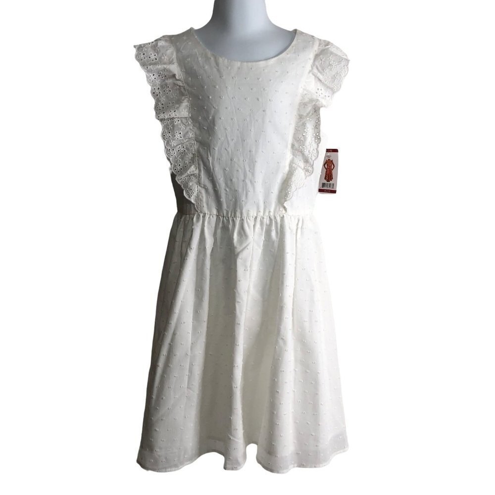 ZUNIE GIRL WHITE RUFFLE SLLEVE EYELET DRESS S 6/6X NEW WITH TAG‎